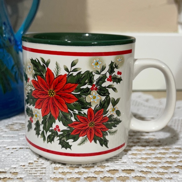 Rare Vintage Lefton China Christmas Poinsettia Ceramic Mug Estate EUC 1988 - Picture 2 of 11